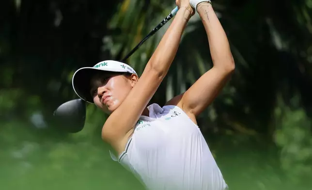 Lydia Ko of New Zealand plays a tee shot during HSBC Women's World Championship 2026 at Sentosa Golf Club in Singapore Thursday, Feb. 26, 2026. (AP Photo/Suhaimi Abdullah)