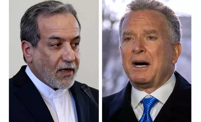 FILE - This combo shows Iranian Foreign Minister Abbas Araghchi, left, pictured in Tehran, Iran, on Feb. 25, 2025 and Steve Witkoff, right, White House special envoy, pictured in Washington, on March 19, 2025. (AP Photos Stringer, Mark Schiefelbein)