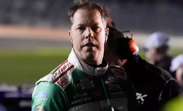Brad Keselowski prepares to run during NASCAR Daytona 500 qualifying, Wednesday, Feb. 11, 2026, in Daytona, Fla. (AP Photo/Mike Stewart)