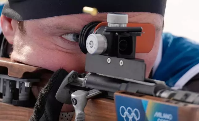 Lucas Fratzscher, of Germany, participates in a biathlon training session at the 2026 Winter Olympics in Anterselva, Italy, Thursday, Feb. 12, 2026. (AP Photo/Andrew Medichini)