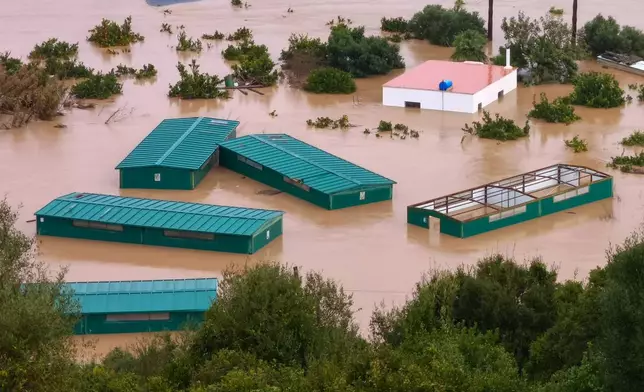 View of the flooding in the town of San Martin del Tesorillo on Thursday, Feb. 5, 2026, affected by flooding during heavy rains that hit southern Andalusia. (Francisco J. Olmo/Europa Press via AP)