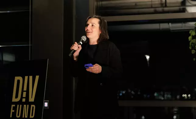 Juliette Seban, the executive director at the Fund for Innovation in Development, speaks at an event Thursday, Feb. 5, 2026, in Washington. (AP Photo/Moriah Ratner)