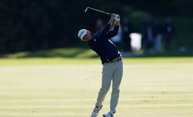 Jacob Bridgeman hits from the 18th fairway during the second round of the Genesis Invitational golf tournament at Riviera Country Club, Friday, Feb. 20, 2026, in the Pacific Palisades area of Los Angeles. (AP Photo/Caroline Brehman)