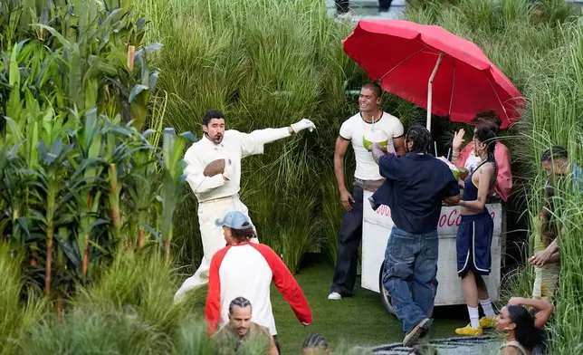 Bad Bunny performs during halftime of the NFL Super Bowl 60 football game between the Seattle Seahawks and the New England Patriots, Sunday, Feb. 8, 2026, in Santa Clara, Calif. (AP Photo/Frank Franklin II)