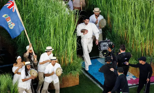 Bad Bunny performs during the halftime show of Super Bowl 60 between the Seattle Seahawks and New England Patriots in Santa Clara, Calif., Sunday, Feb. 8, 2026. (Santiago Mejia/San Francisco Chronicle via AP)