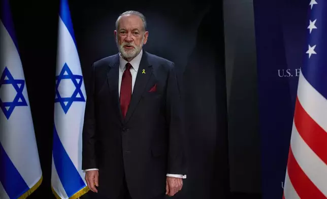 FILE - U.S. Ambassador to Israel Mike Huckabee poses for a photo during an interview in Jerusalem, Wednesday, Aug. 20, 2025. (AP Photo/Ohad Zwigenberg, File)
