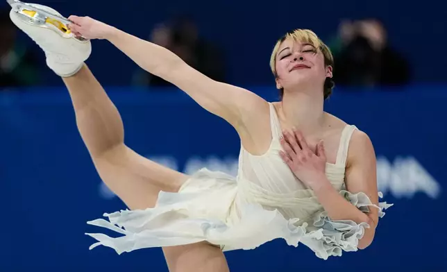 Alysa Liu of the United States competes during the women's short program figure skating at the 2026 Winter Olympics, in Milan, Italy, Tuesday, Feb. 17, 2026. (AP Photo/Natacha Pisarenko)