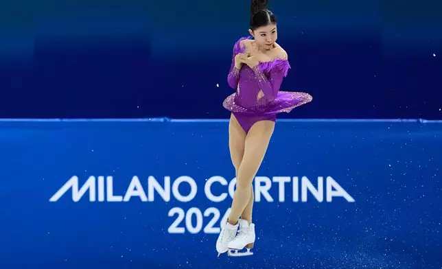 Mone Chiba of Japan competes during the women's short program figure skating at the 2026 Winter Olympics, in Milan, Italy, Tuesday, Feb. 17, 2026. (AP Photo/Natacha Pisarenko)