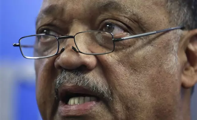 FILE - Jesse Jackson speaks during a press conference regarding Little League International's decision to strip Chicago's Jackie Roberson West baseball team of it's national championship, in Chicago, Feb. 12, 2015. (AP Photo/M. Spencer Green, File)