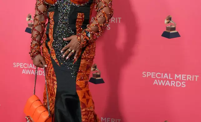 Yeni Kuti arrives at the Recording Academy's Special Merit Awards on Saturday, Jan. 31, 2026, at the Wilshire Ebell Theatre in Los Angeles. (Photo by Richard Shotwell/Invision/AP)