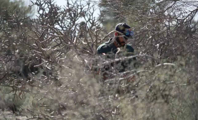 Law enforcement agents check vegetation areas around Nancy Guthrie’s home in Tucson, Ariz., Wednesday, Feb. 11, 2026. (AP Photo/Ty ONeil)