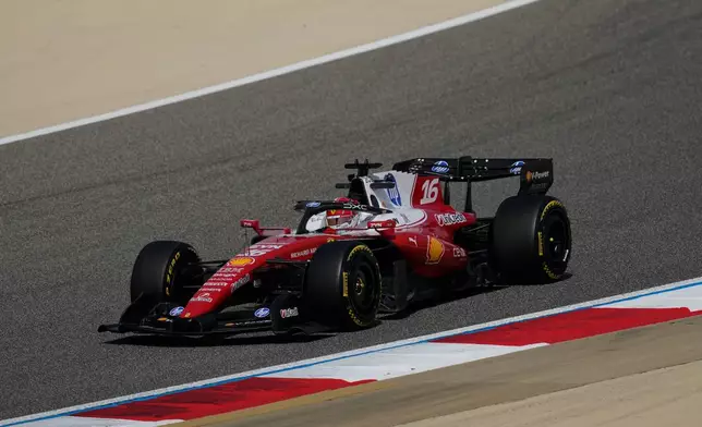 Ferrari driver Charles Leclerc of Monaco steers his car during a Formula One pre-season test at the Bahrain International Circuit in Sakhir, Bahrain, Thursday, Feb. 12, 2026. (AP Photo/Altaf Qadri)