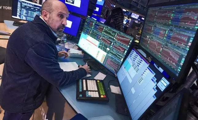 Specialist James Denaro works at his post on the floor of the New York Stock Exchange, Tuesday, Feb. 10, 2026. (AP Photo/Richard Drew)