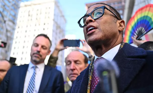 Journalist Don Lemon speaks to the media outside the U.S. District Courthouse in St. Paul, Minn., Friday, Feb. 13, 2026. (AP Photo/Tom Baker)
