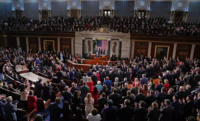 President Donald Trump delivers the State of the Union address to a joint session of Congress in the House chamber at the U.S. Capitol in Washington, Tuesday, Feb. 24, 2026. (AP Photo/Matt Rourke)
