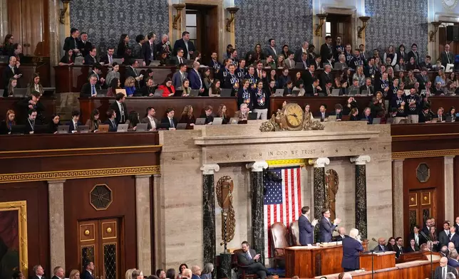 Members of the United States' Olympic hockey team attend President Donald Trump's State of the Union address to a joint session of Congress in the House chamber at the U.S. Capitol in Washington, Tuesday, Feb. 24, 2026. (AP Photo/Alex Brandon)