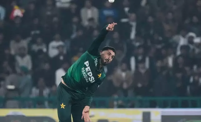 Pakistan's Abrar Ahmed bowls during the second T20 cricket match between Pakistan and Australia, in Lahore, Pakistan, Saturday, Jan. 31, 2026. (AP Photo/K.M. Chaudary)