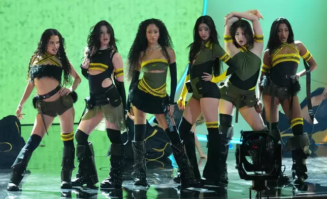 KATSEYE performs "Gnarly" during the 68th annual Grammy Awards on Sunday, Feb. 1, 2026, in Los Angeles. (AP Photo/Chris Pizzello)