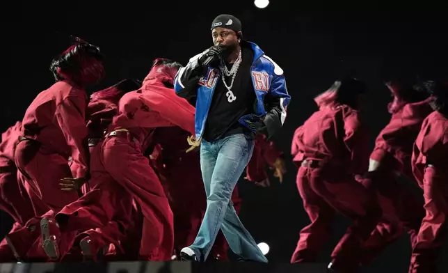 FILE - Kendrick Lamar performs during halftime of the NFL Super Bowl 59 football game between the Kansas City Chiefs and the Philadelphia Eagles, Sunday, Feb. 9, 2025, in New Orleans. (AP Photo/Frank Franklin II, File)