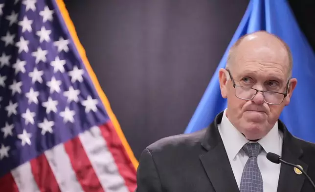 White House border czar Tom Homan holds a news conference at the Bishop Whipple Federal building on Thursday, Feb. 12, 2026 in Minneapolis. (Leila Navidi /Star Tribune via AP)