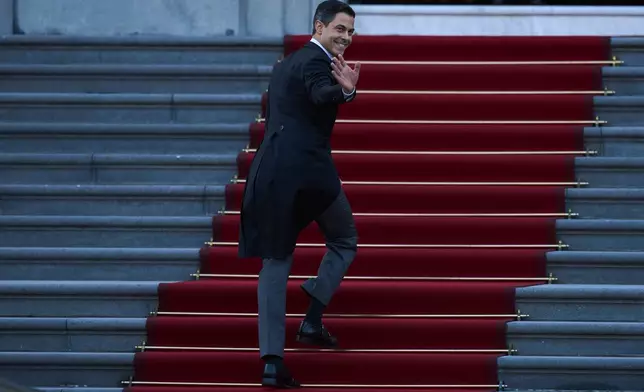 Rob Jetten,leader of the Democrats 66, D66, arrives to be sworn in as prime minister by King Willem-Alexander at Royal Palace Huis ten Bosch in The Hague, Netherlands, Monday, Feb. 23, 2026. (AP Photo/Peter Dejong)