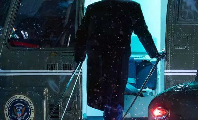 FILE - President Donald Trump boards Marine One on the South Lawn before departing the White House in Washington, Feb. 6, 2026. (AP Photo/Jose Luis Magana, File)