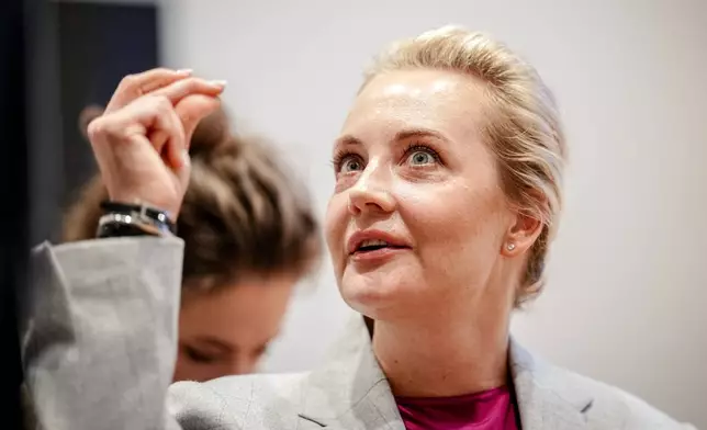 Yulia Navalnaya, human rights activist and wife of Russian opposition leader Alexei Navalny, gives a press statement on the death and circumstances of her husband's death on the sidelines of the Munich Security Conference in Munich, Germany, Saturday Feb. 14, 2026. (Kay Nietfeld/dpa via AP)