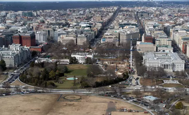 Work continues on the construction of the ballroom at the White House, Tuesday, Feb. 24, 2026, in Washington, where the East Wing once stood. (AP Photo/Jose Luis Magana)