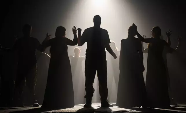 Ukrainian war veterans, many of whom sustained severe injuries in combat during Russia's full-scale invasion of Ukraine, perform during a premiere on Thursday, Feb. 19, 2026, in Kyiv, Ukraine. (AP Photo/Efrem Lukatsky)