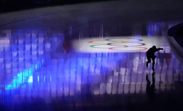 Kazakhstan's Elizaveta Golubeva warms up before the women's speedskating 1,000-meters final at the 2026 Winter Olympics, in Milan, Italy, Monday, Feb. 9, 2026. (AP Photo/David J. Phillip)