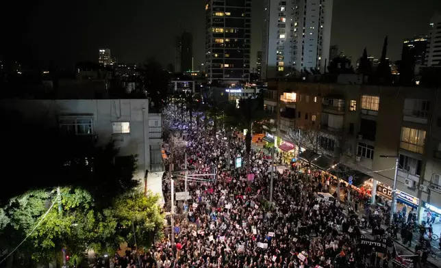 Palestinian citizens of Israel participate in a rally calling for greater security amid rising crime in their communities, in Tel Aviv, Israel, Saturday, Jan. 31, 2026. (AP Photo/Ohad Zwigenberg)