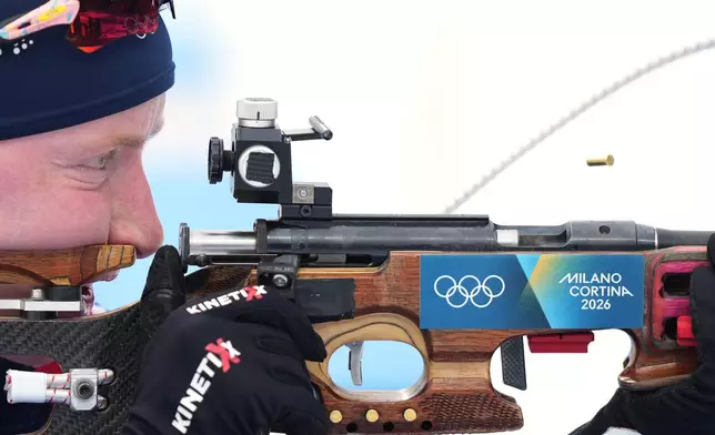 Maren Kirkeeide, of Norway, competes in the women's 15-kilometer individual biathlon race at the 2026 Winter Olympics in Anterselva, Italy, Wednesday, Feb. 11, 2026. (AP Photo/Andrew Medichini)