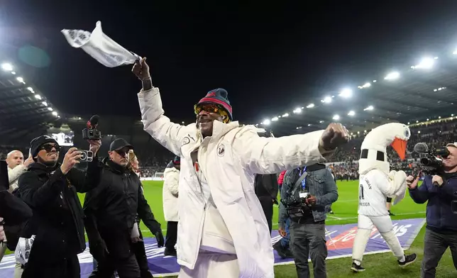 Swansea City co-owner Snoop Dogg ahead of the the English Championship soccer match between Swansea City and Preston in Swansea, Wales, Tuesday, Feb. 24, 2026. (Jacob King/PA via AP)