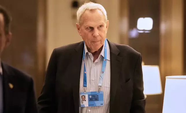 FILE - New York Giants co-owner Steve Tisch arrives for NFL owners meetings, in New York, Wednesday, Oct. 22, 2025. (AP Photo/Richard Drew, File)