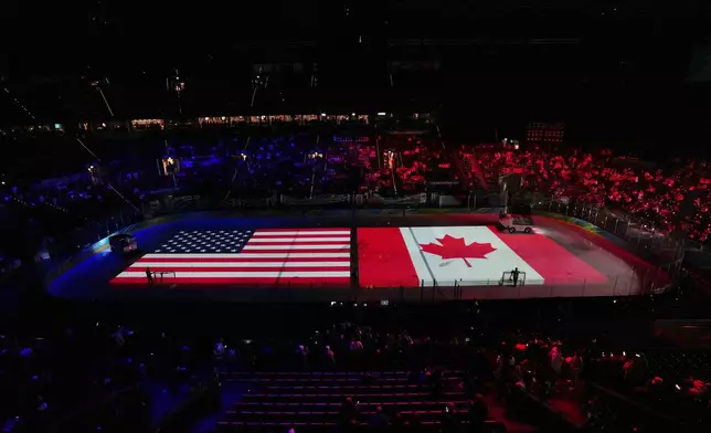The ice is prepared before the start of the women's ice hockey gold medal game between the United States and Canada at the 2026 Winter Olympics, in Milan, Italy, Thursday, Feb. 19, 2026. (AP Photo/Carolyn Kaster)