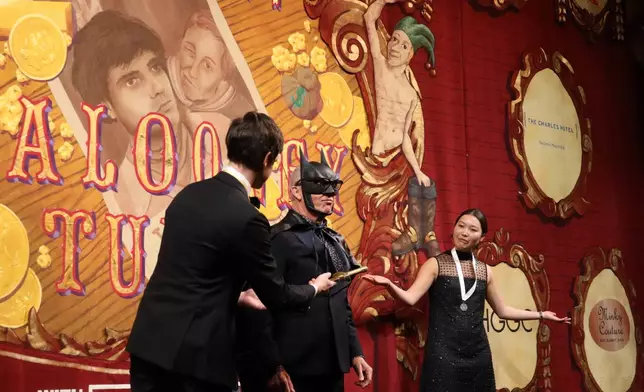 Actor Michael Keaton participates in a roast at Harvard University's annual Hasty Pudding Theatricals Man of the Year award show at Farkas Hall, Friday, Feb. 6, 2026 in Cambridge, Mass. (AP Photo/Leah Willingham)