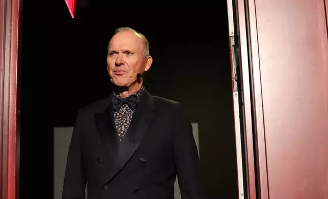 Actor Michael Keaton arrives at Harvard University's Farkas Hall for the school's annual Hasty Pudding Theatricals Man of the Year award show, Friday, Feb. 6, 2026 in Cambridge, Mass. (AP Photo/Leah Willingham)