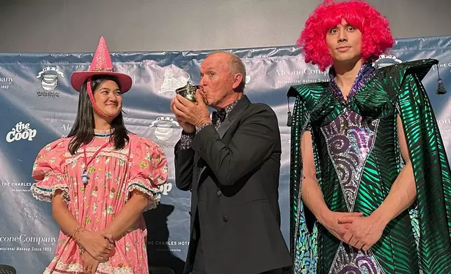 Actor Michael Keaton participates in a roast at Harvard University's annual Hasty Pudding Theatricals Man of the Year award show at Farkas Hall, Friday, Feb. 6, 2026, in Cambridge, Mass. (AP Photo/Leah Willingham)