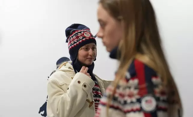 United States' Elizabeth Lemley wears the Team USA uniform designed by Ralph Lauren, at the 2026 Winter Olympics, in Milan, Italy, Wednesday, Feb. 4, 2026. (AP Photo/Antonio Calanni)