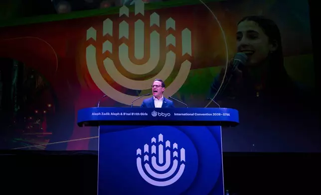 Pennsylvania Gov. Josh Shapiro speaks during a B'nai B'rith Youth Organization International Convention on Thursday, Feb. 12, 2026, in Philadelphia. (AP Photo/Joe Lamberti)