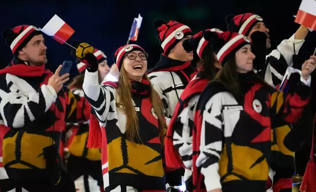 Czechia arrives during the Olympic opening ceremony at the 2026 Winter Olympics, in Milan, Italy, Friday, Feb. 6, 2026. (AP Photo/Ashley Landis)
