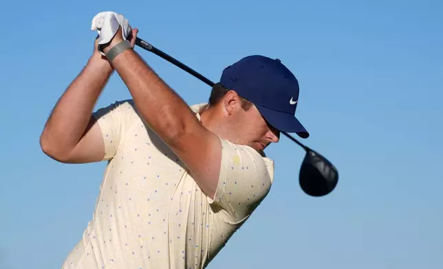 Chris Gotterup hits his tee shot at the 13th hole during the first round of the Phoenix Open golf tournament at the TPC Scottsdale Stadium Course Thursday, Feb. 5, 2026, in Scottsdale, Ariz. (AP Photo/Ross D. Franklin)