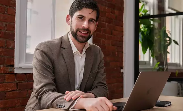 Udio CEO Andrew Sanchez is photographed in the Tribeca neighborhood of New York, Wednesday, Jan. 21, 2026. (AP Photo/Richard Drew)