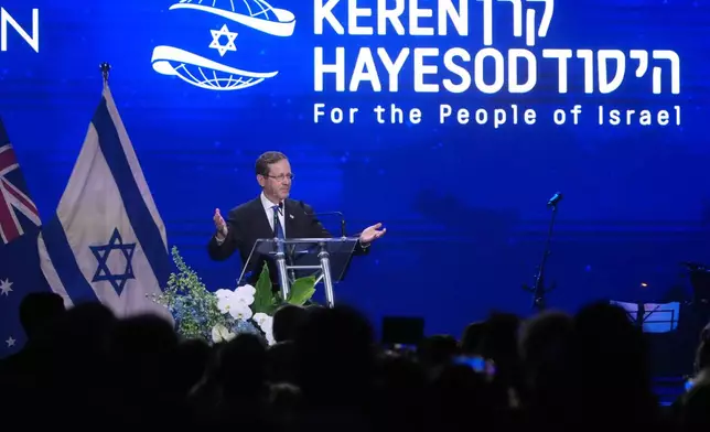 Israeli President Isaac Herzog speaks at a Jewish community event in Melbourne, Thursday, Feb. 12, 2026. (AP Photo/Asanka Brendon Ratnayake)