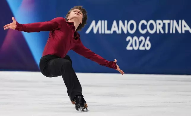 Deniss Vasiljevs of Latvia competes during the men's figure skating short program at the 2026 Winter Olympics, in Milan, Italy, Tuesday, Feb. 10, 2026. (AP Photo/Francisco Seco)