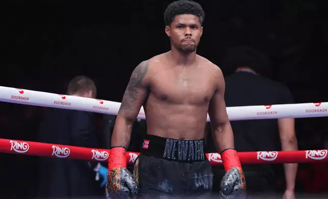 Shadur Stevenson waits for the start of a super lightweight title boxing match against Teofimo Lopez Sunday, Feb. 1, 2026, in New York. (AP Photo/Frank Franklin II)