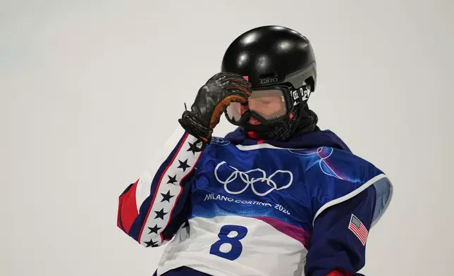 United States' Alessandro Barbieri reacts during the men's snowboarding halfpipe qualifications at the 2026 Winter Olympics, in Livigno, Italy, Wednesday, Feb. 11, 2026. (AP Photo/Abbie Parr)