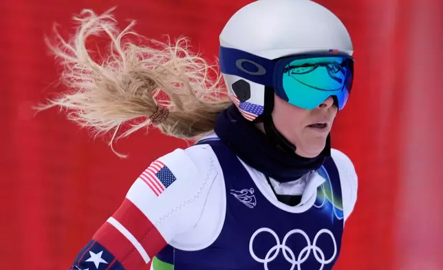 United States' Lindsey Vonn in action during alpine ski women's downhill training, at the 2026 Winter Olympics, in Cortina d'Ampezzo, Italy, Saturday, Feb. 7, 2026. (AP Photo/Robert F. Bukaty)