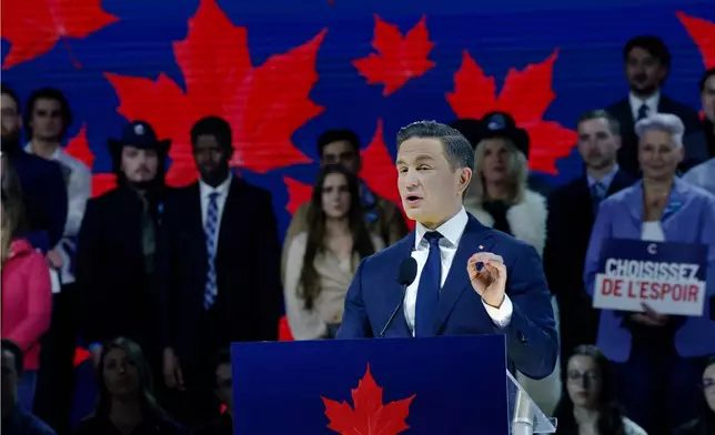 Conservative Party Leader Pierre Poilievre, delivers his keynote address at the party's national convention in Calgary, Friday, Jan. 30, 2026. (Larry MacDougal /The Canadian Press via AP)