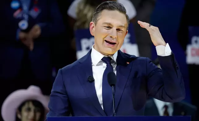 Conservative Party Leader Pierre Poilievre, delivers his keynote address at the party's national convention in Calgary, Friday, Jan. 30, 2026. (Larry MacDougal /The Canadian Press via AP)